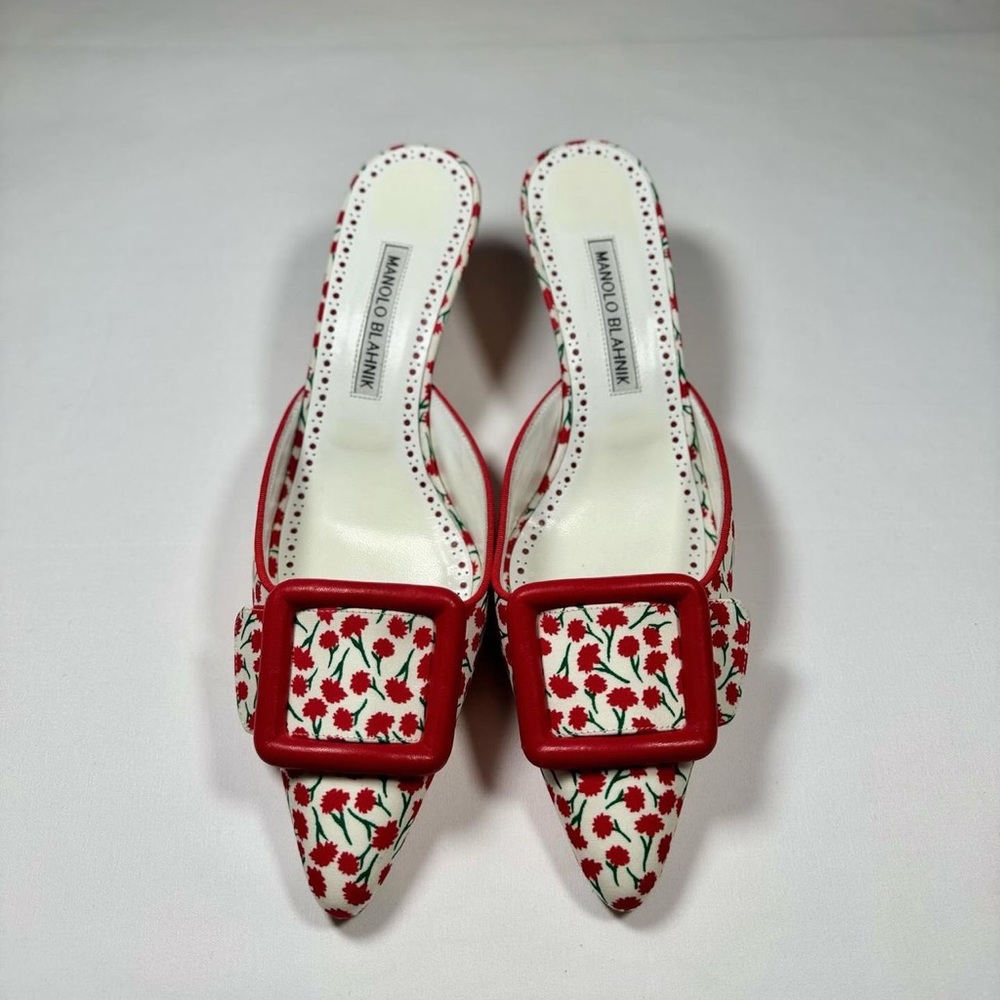 Manolo Blahnik Maysalebi Flower Print Mules